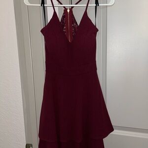 Wine Lace back Mini skater dress